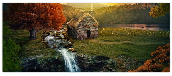 Obraz Chalupku v rozprávkovej krajine (120x50 cm)