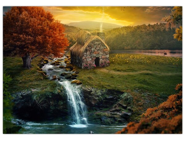 Obraz Chalupku v rozprávkovej krajine (70x50 cm)
