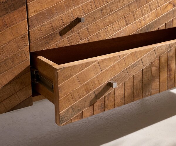 DELIFE TV stolík Bahan 175 cm mango teak 2 dvierka 2 zásuvky mramorová doska biela závesný