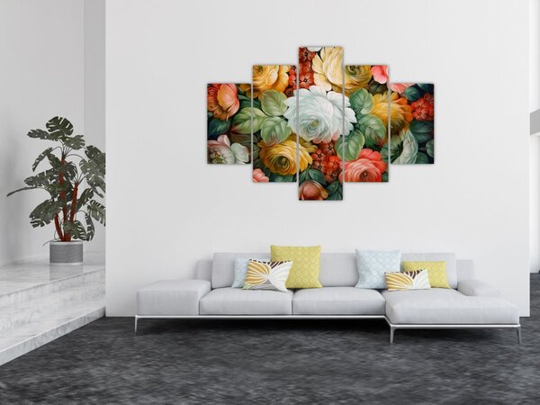 Obraz maľovanej kytice kvetov (150x105 cm)