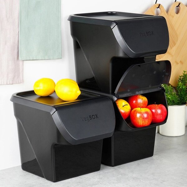 VILDE Úložný box na zemiaky a cibuľu s vetraním, VEGBOX čierny (14l - 10kg zemiakov)