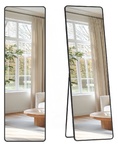 SONGMICS Stojanové zrkadlo s čiernym rámom obdĺžnik 150 x 40 cm čierna