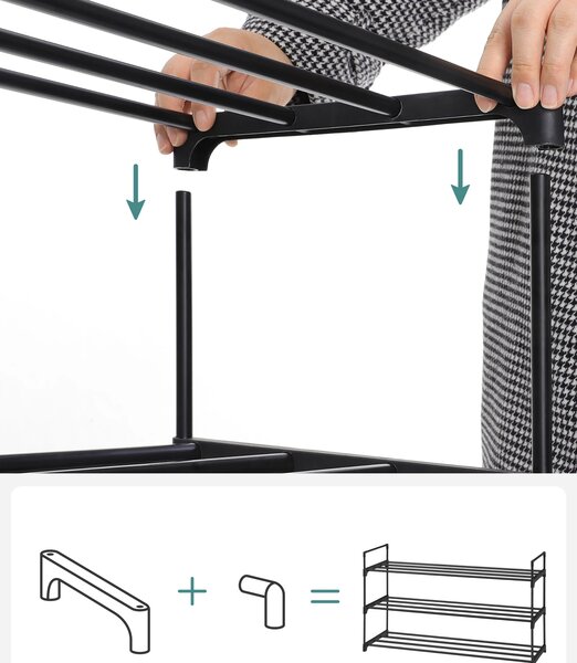 SONGMICS Sada 2 skladacích kovových botníkov na 12–15 párov topánok 92 x 54 x 30 cm čierna