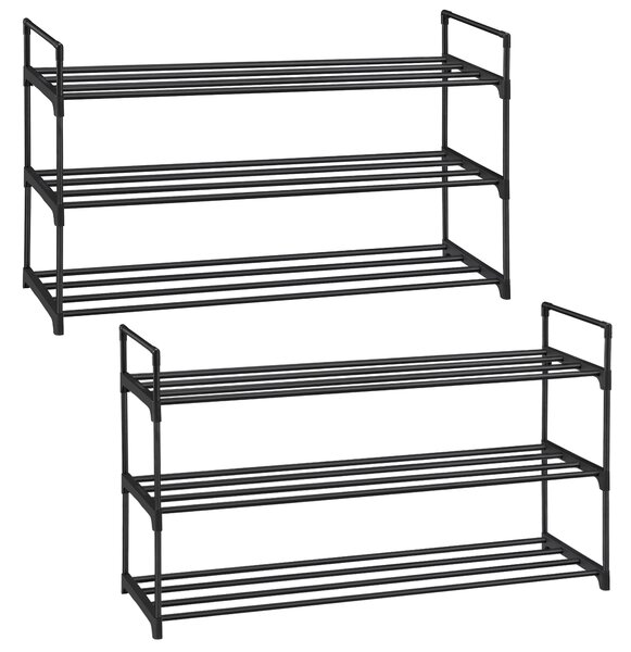 SONGMICS Sada 2 skladacích kovových botníkov na 12–15 párov topánok 92 x 54 x 30 cm čierna