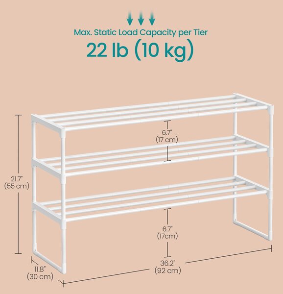 SONGMICS Botník s 3 policami na 16 až 20 párov, stohovateľný 92 x 55 x 30 cm biela