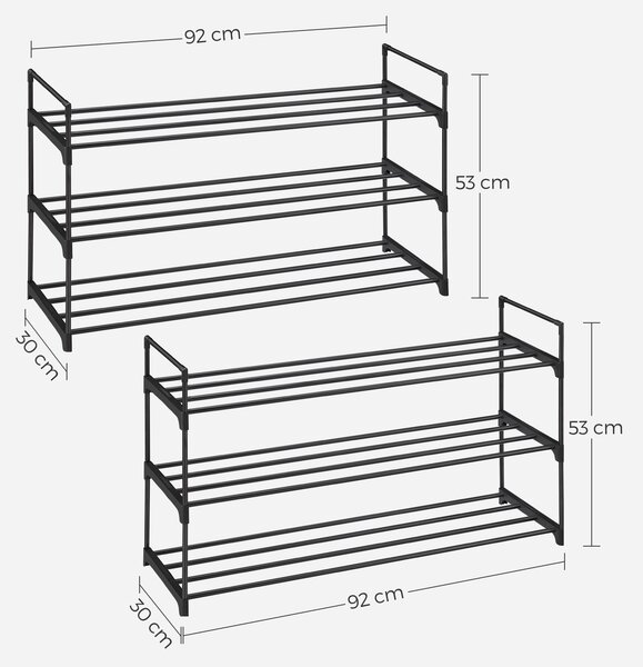 SONGMICS Sada 2 skladacích kovových botníkov na 12–15 párov topánok 92 x 54 x 30 cm čierna