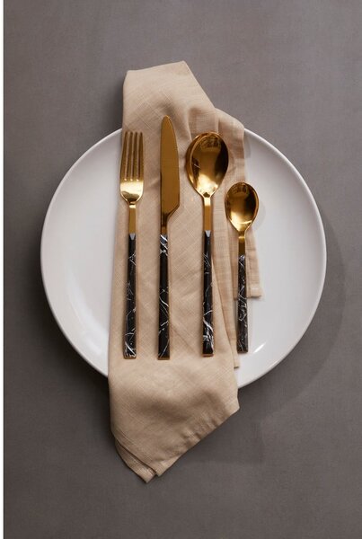 Oceľový príbor v čierno–zlatej farbe 16 ks Avie – Premier Housewares