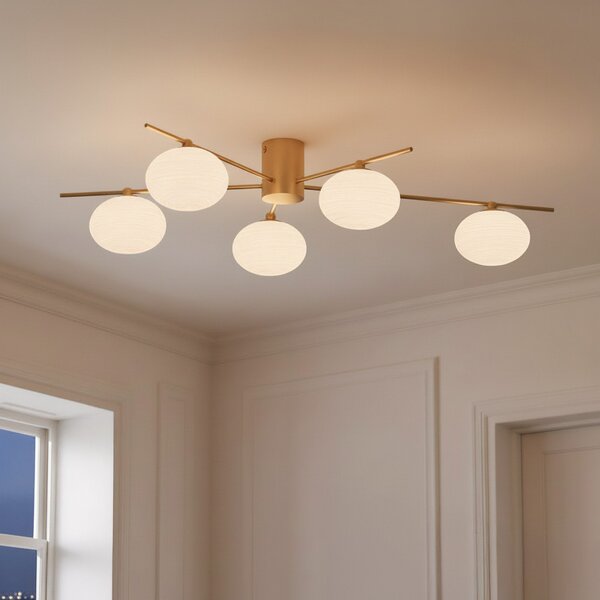 Stropné Lampa Lindby, Valisa, stmievateľné, Zlatá / Mosadz, Obývacia izba, Sklo