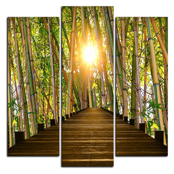 Obraz na plátne - Drevená promenáda v bambusovom lese - štvorec 3172C (75x75 cm)