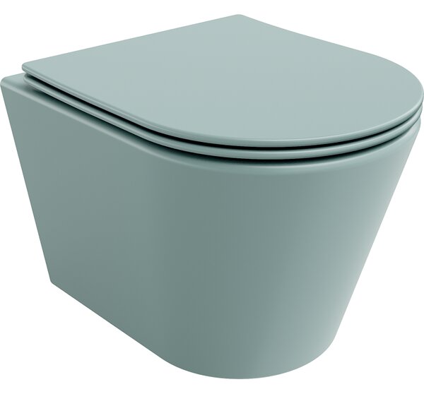 Mexen Rico, závesné WC Rimless s WC doskou slim, duroplast, zelená matná, 30724048