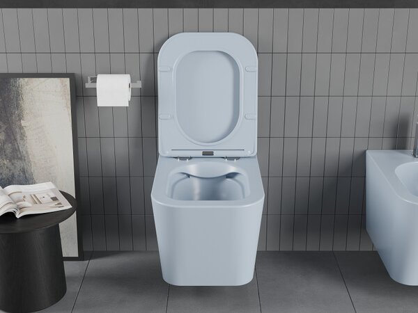 Mexen Teo, závesné WC Rimless s WC doskou slim, duroplast, šedá-modrá matná, 30854069