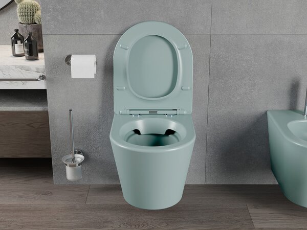 Mexen Rico, závesné WC Rimless s WC doskou slim, duroplast, zelená matná, 30724048