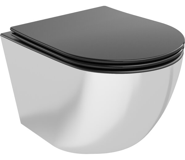 Mexen Lena, závesná toaletná misa 480x360x355 mm s pomaly padajúcim sedátkom, čierna matná - strieborná, 30224074