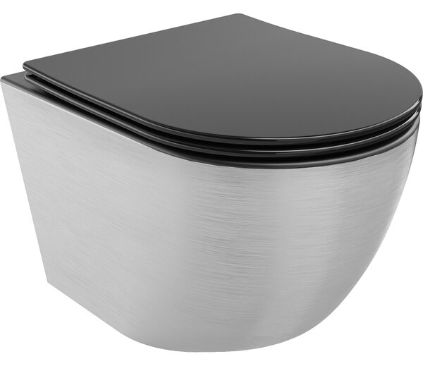 Mexen Lena, závesná toaletná misa 480x360x355 mm s pomaly padajúcim sedátkom, čierna matná - strieborná, 30224073