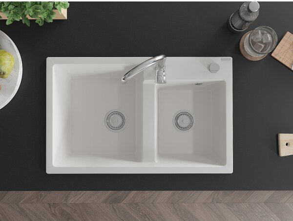 Mexen Tomas, granitový drez 800x500x190 mm, 2-komorový, biela, 6516802000-20