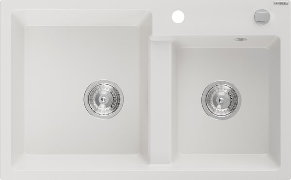 Mexen Tomas, granitový drez 800x500x190 mm, 2-komorový, biela, 6516802000-20