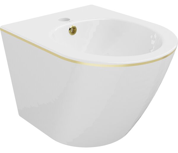 Mexen Lena, závesný bidet 480x370x325 mm, biela - zlatý okraj, 35224805