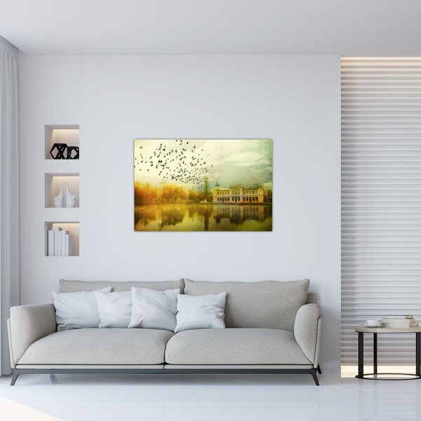 Obraz maľované krajiny so sídlom (90x60 cm)