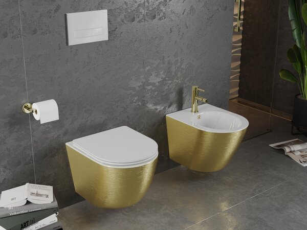 Mexen Lena, závesný bidet 480x370x325 mm, biela - zlatý vzor, 35224807