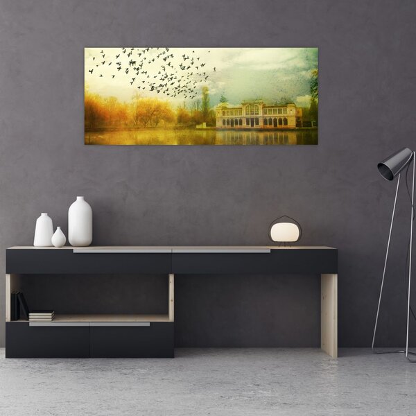 Obraz maľované krajiny so sídlom (120x50 cm)