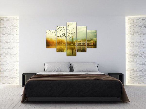 Obraz maľované krajiny so sídlom (150x105 cm)