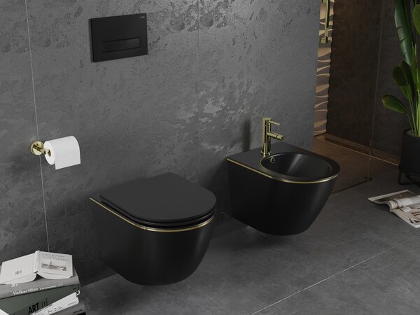 Mexen Lena, závesný bidet 480x370x325 mm, čierna matná - zlatý okraj, 35224875