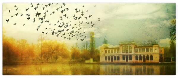 Obraz maľované krajiny so sídlom (120x50 cm)