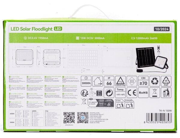 Aigostar - LED stmievateľný solárny reflektor LED/150W/3,4V IP66 + DO