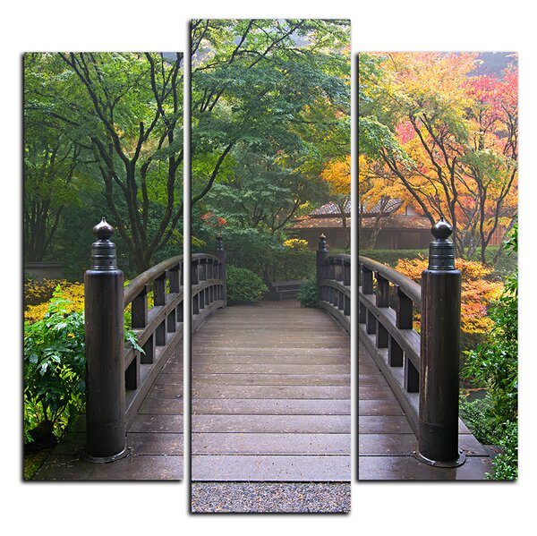Obraz na plátne - Drevený most v jesennej záhrade - štvorec 3186C (75x75 cm)
