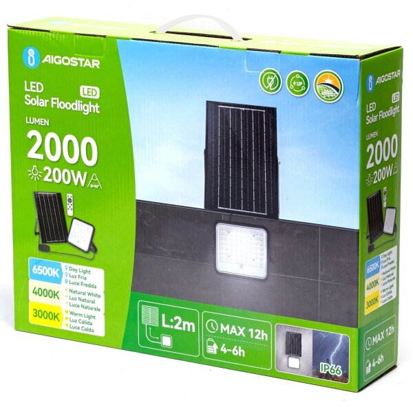 Aigostar - LED stmievateľný solárny reflektor LED/200W/3,4V IP66 + DO