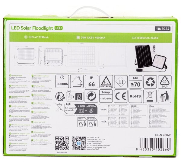 Aigostar - LED stmievateľný solárny reflektor LED/200W/3,4V IP66 + DO
