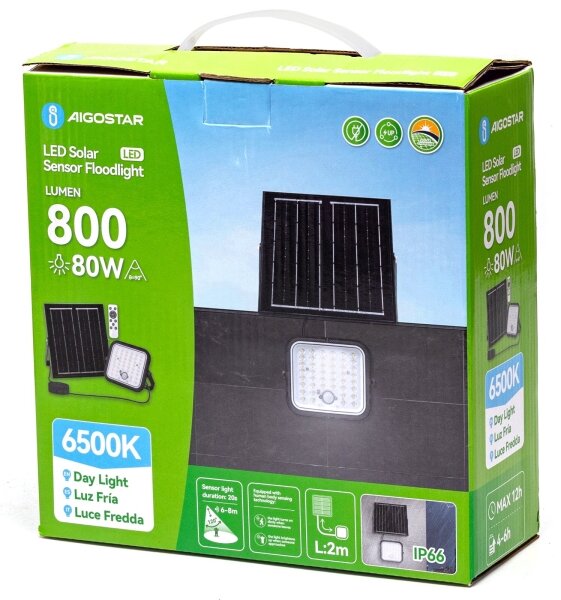 Aigostar - LED stmievateľný solárny reflektor s čidlom LED/80W/3,4V IP66 + DO