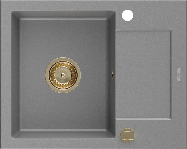 Mexen Enzo, granitový drez 576x465x174 mm, 1-komorový, šedá so zlatým sifónom, 6506571005-71-G