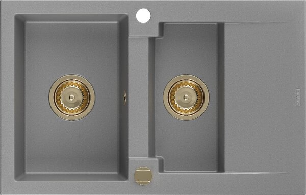 Mexen Gaspar, granitový drez 737x475x177 mm, 1,5-komorový, šedá so zlatým sifónom, 6507731505-71-G