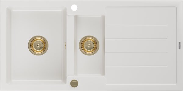 Mexen Andres, granitový drez 1000x500x200 mm, 1,5-komorový, biela so zlatým sifónom, 6515101510-20-G