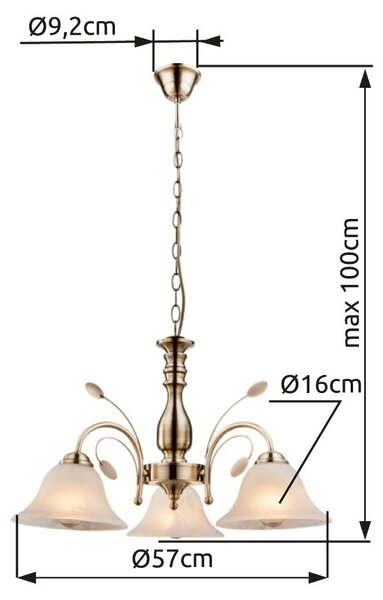 Globo 69007-3H závesné svietidlo Posadas 3x60W | E27 - mosadz, biela