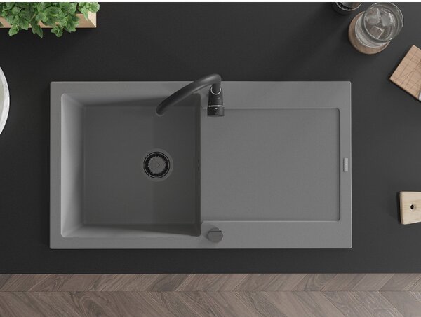Mexen Leo, drez granitový 900x500x190 mm, 1-komorový, šedá s čiernym sifónom, 6501901010-71-B