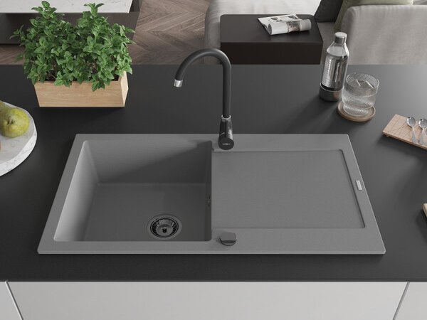 Mexen Leo, drez granitový 900x500x190 mm, 1-komorový, šedá s čiernym sifónom, 6501901010-71-B