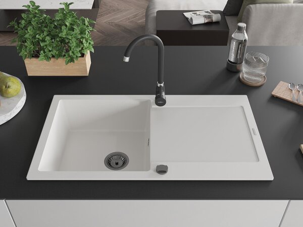 Mexen Leo, drez granitový 900x500x190 mm, 1-komorový, biela s čiernym sifónom, 6501901010-20-B