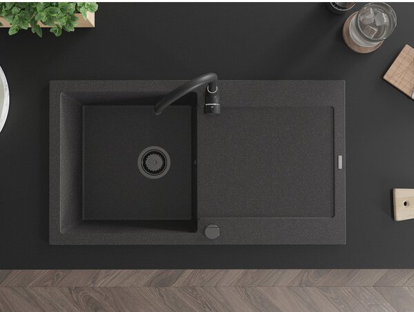 Mexen Leo, drez granitový 900x500x190 mm, 1-komorový, čierna škvrnitá s čierny sifónom, 6501901010-76-B