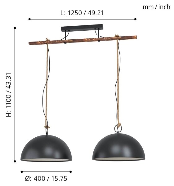 Eglo 78444 - Luster na lanku HODSOLL 2xE27/40W/230V čierna/hnedá