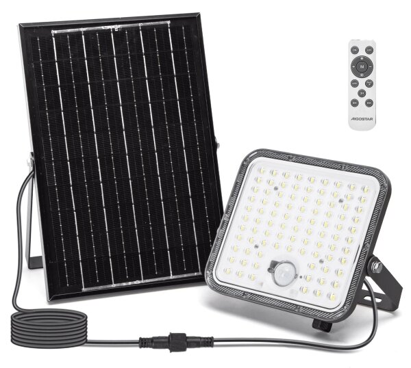 Aigostar - Stmievateľný solárny LED reflektor so snímačom, 120 W, 3,4 V, IP66 + diaľkový ovládač