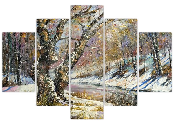 Obraz maľovanej zimnej krajiny (150x105 cm)