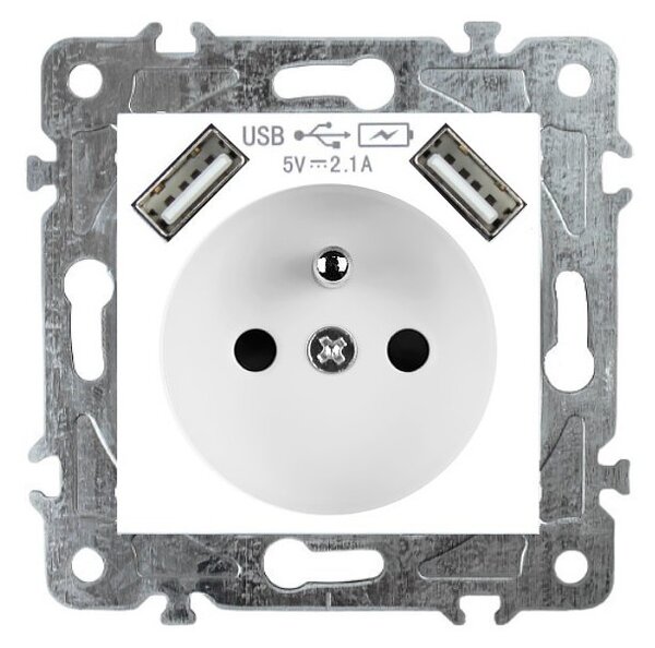 Elhard Zásuvka + 2x USB Royal, biela YK2190W
