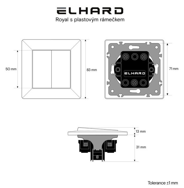 Elhard Vypínač Royal Premium č.5 s rámčekom, biely - kompletný YP5305W