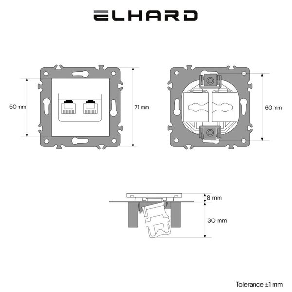 Elhard Dátová zásuvka Royal 2xRJ45, čierna YK2122B