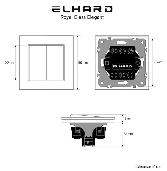 Elhard Vypínač Royal Glass Elegant č.5 s rámčekom, biely kompletný YE5305W
