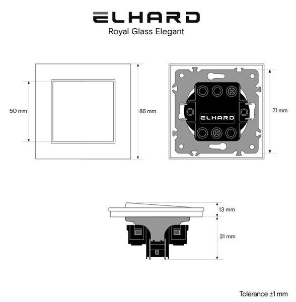 Elhard Vypínač Royal Glass Elegant č.1 so skleneným rámčekom, čierny - kompletný YE5301B