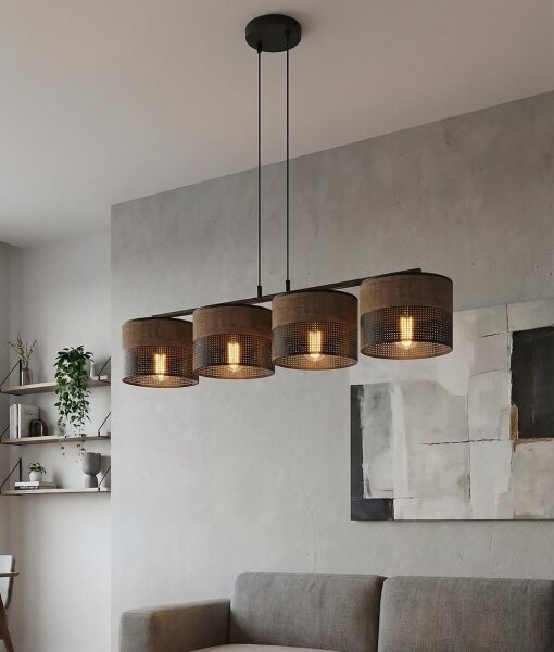 Závesný luster na lanku KARBON 4xE27/15W/230V čierna/hnedá