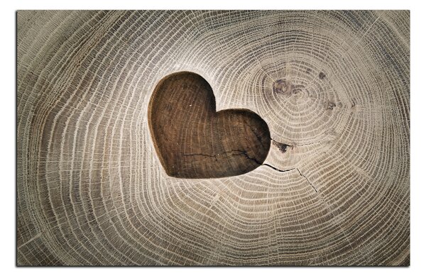 Obraz na plátne - Srdce na drevenom pozadí 1207A (60x40 cm)